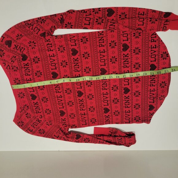 PINK Waffle Knit Long Sleeve Thermal Top - Red - Size: S - Picture 4 of 4